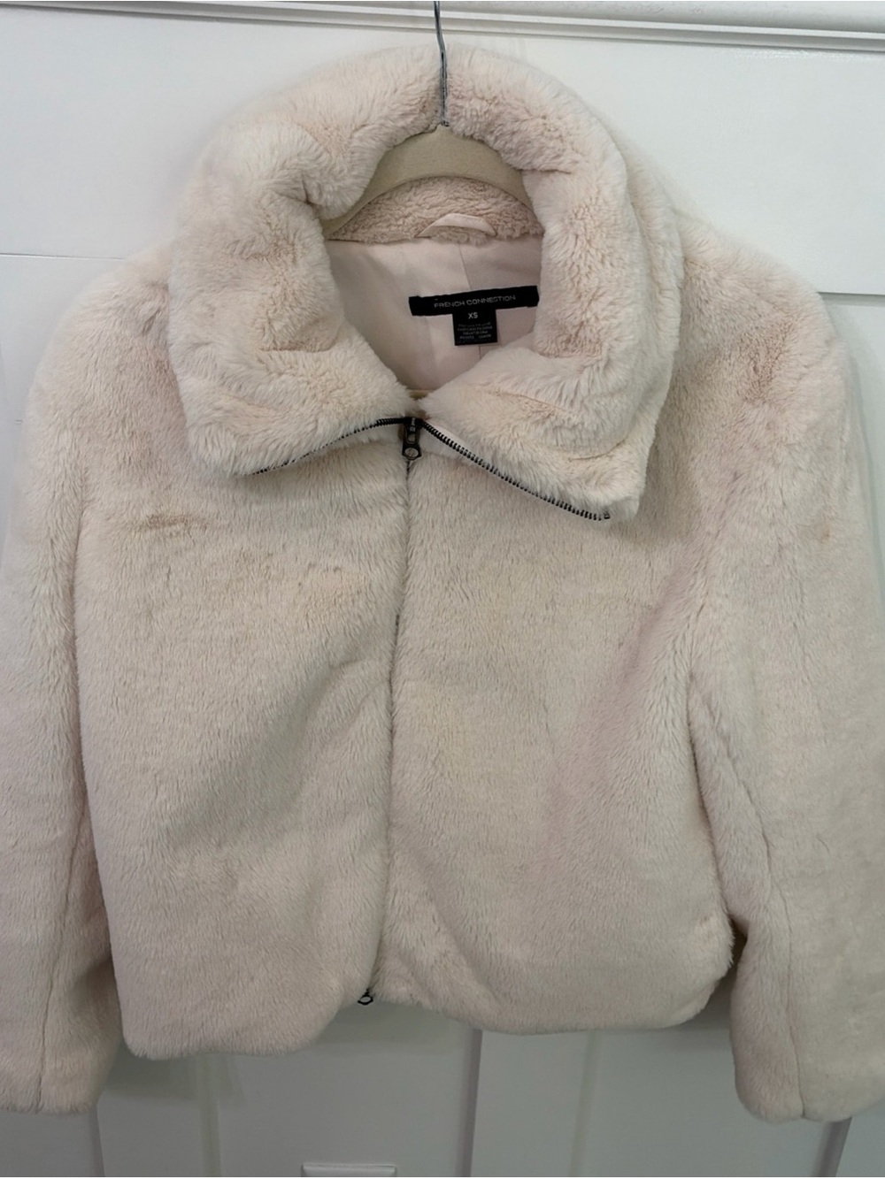 French Connection Cream Faux Fur Cropped Jacket